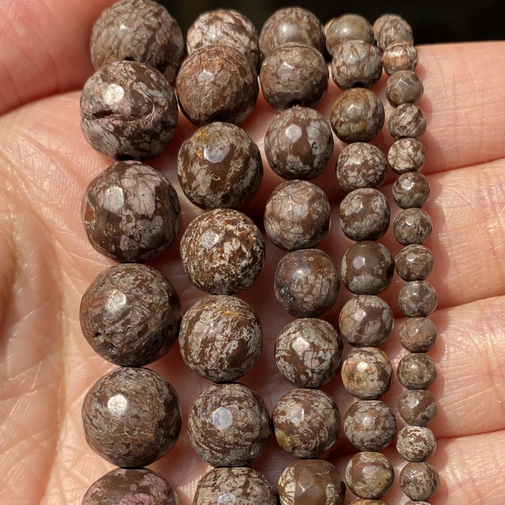Natürliche Facettierte Kaffee Schneeflocke Jaspis Runde Lose Spacer Perlen Für Schmuck Machen DIY Armband Handgemachte 4/6/8/10/12mm
