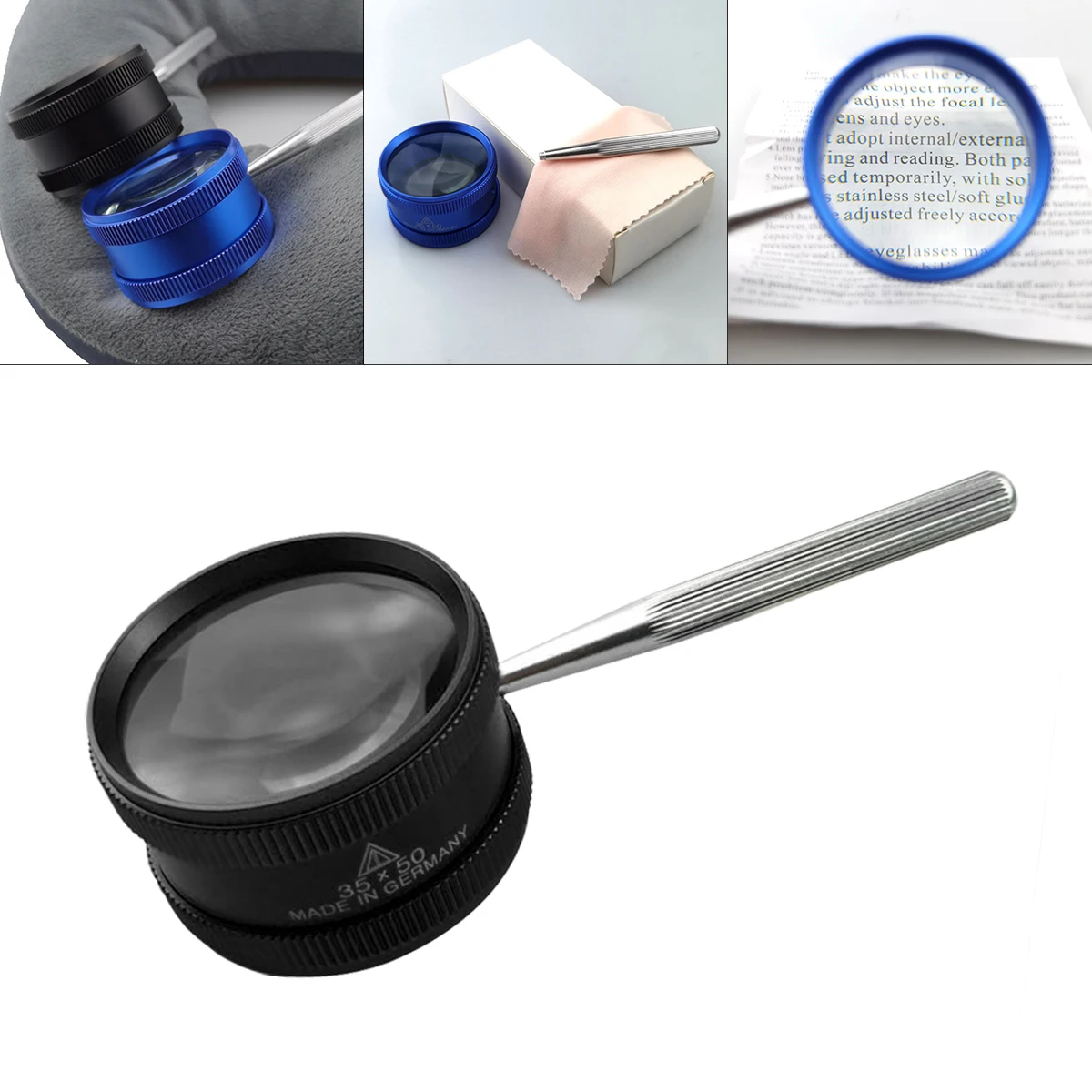 

35X Zinc Alloy Optical Glass Loupe Magnifier Metal Magnifying Glass Portable with Metal Handle for Coins / Stamps / Jewelry