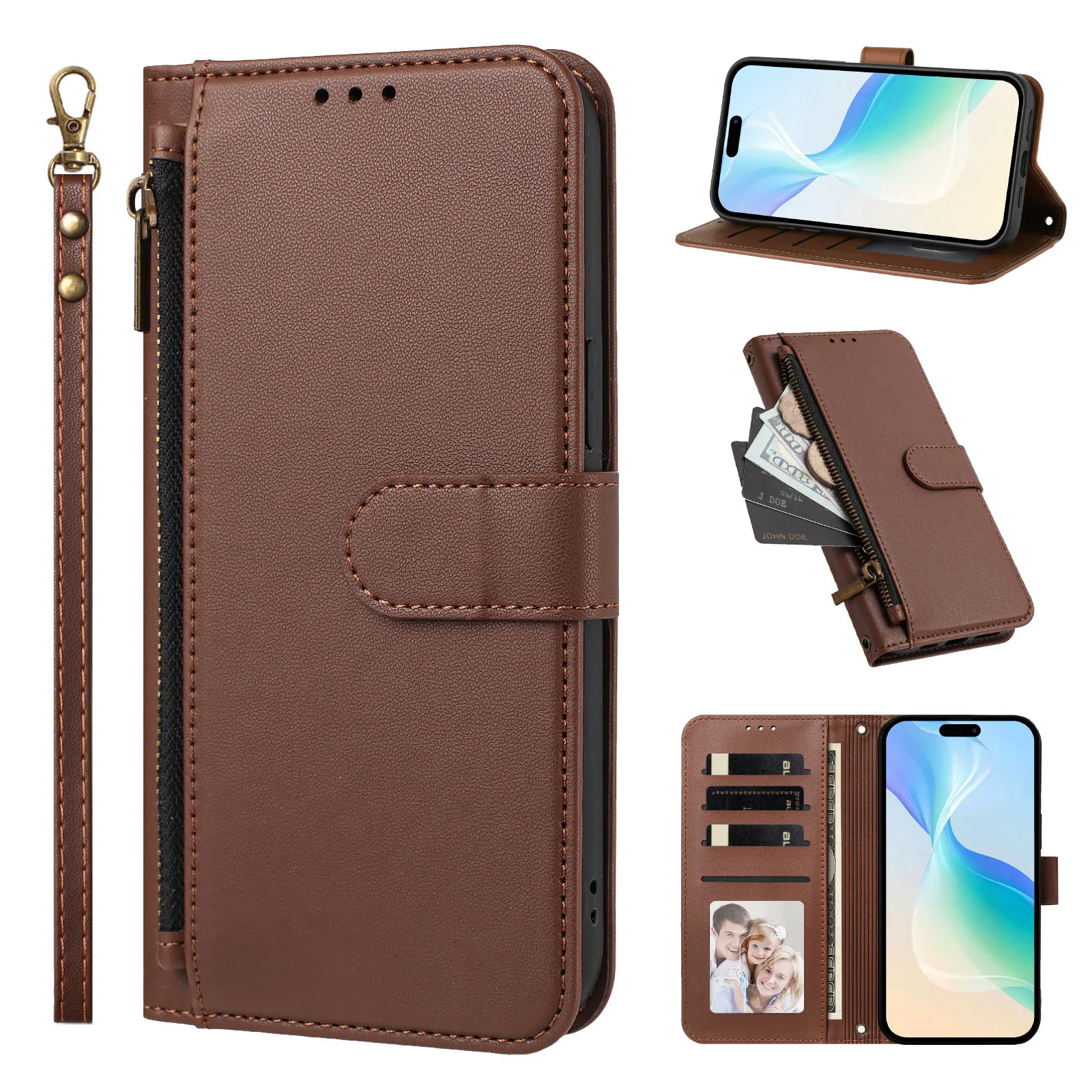 Luxury Zipper Coin Wallet Flip Leather Phone Case