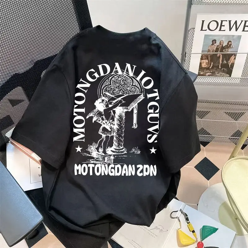 

Cotton retro American print T shirt summer y2k street hip-hop couple loose art simple personality goth oversized T shirt