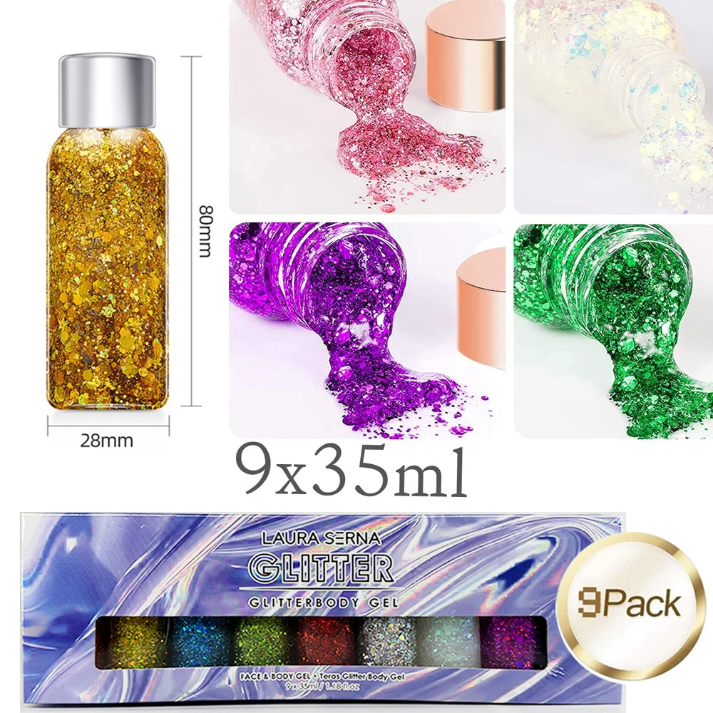 Festival Body Glitter Gel Face Eye Glitter Eyeshadow Holographic Cosmetic Laser Powder Chunky Nails Hair Glitter Bar Makeup 3