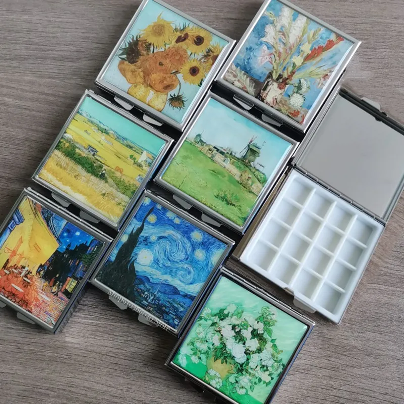 Mini Watercolor Paint Box Metal Mirror 16 Grid Square Palette Paint Tray Travel Sketch Painting Aquarela Art Supplies