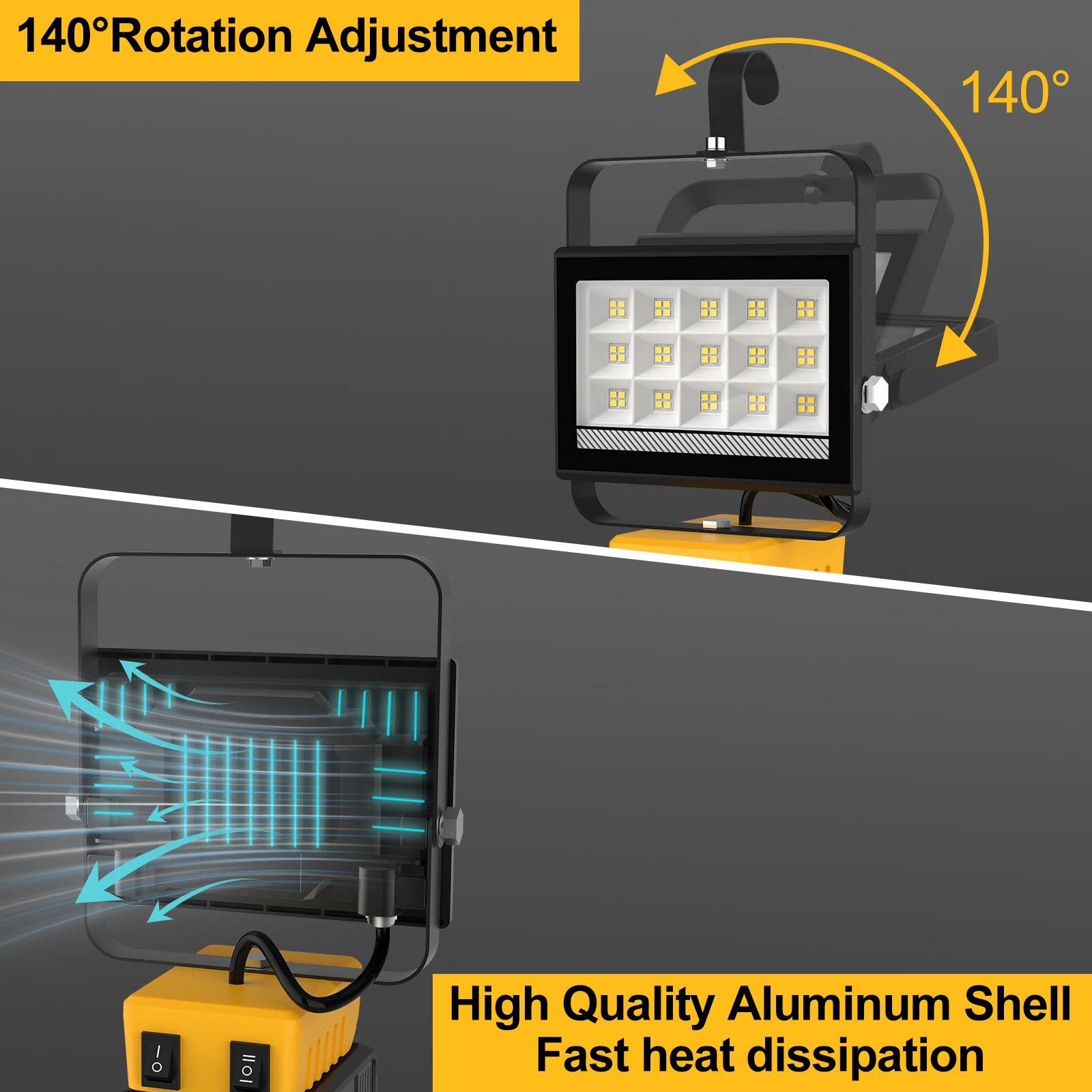 Portable Work Light 60W LED With Hook Handheld Rechargeable For DeWalt Camping