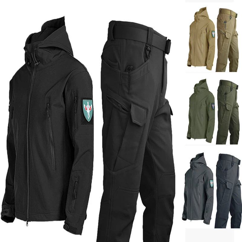 Men's Outdoor Sharkskin Softshell Jacket Windproof Padded Mountaineering Jacket Tactical Hiking Suit hiking jackets softshell jackets