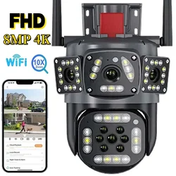 8MP PTZ WiFi 4K Dual Lens Screen Camera Outdoor Three Screens Protection Motion Detection Outdoor IP CCTV Survalance Cameras