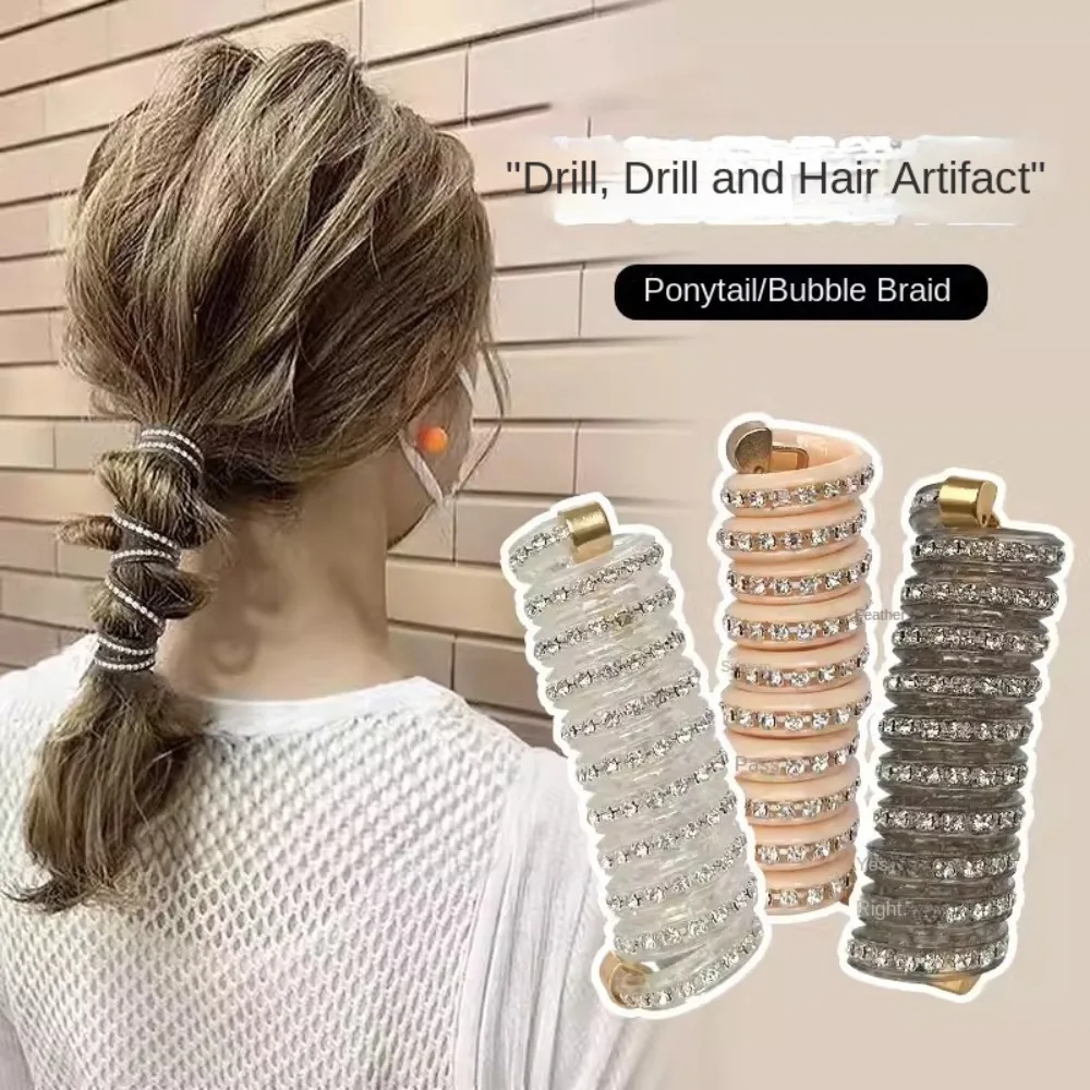 Rhinestone Telephone Line Hair Loop Spiral Coil Rubber Bubble Braid Headband Hair Accessories Elastic Bands Head Rope Ponytail