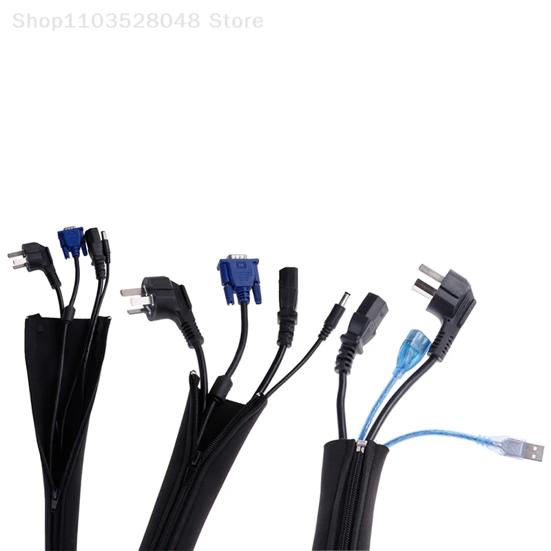 DIY 네오프렌 케이블 관리 슬리브, 지퍼 랩 와이어 숨김 커버 정리함, 1PC