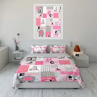 Parure de lit alphabet animaux mignons rose et gris, housse de couette imprimée dessin animé avec taies d'oreiller, linge de lit doux pour chambre de fillette 6