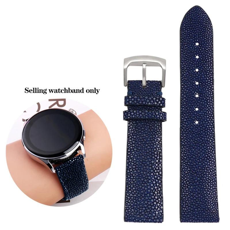 thumbnail image 1 of Correa de reloj de piel de pez con perla del diablo de 20 mm y 22 mm para Huawei Tissot Omega Mido, resistente al desgaste y a los arañazos, negra, azul y roja, 1 of 5