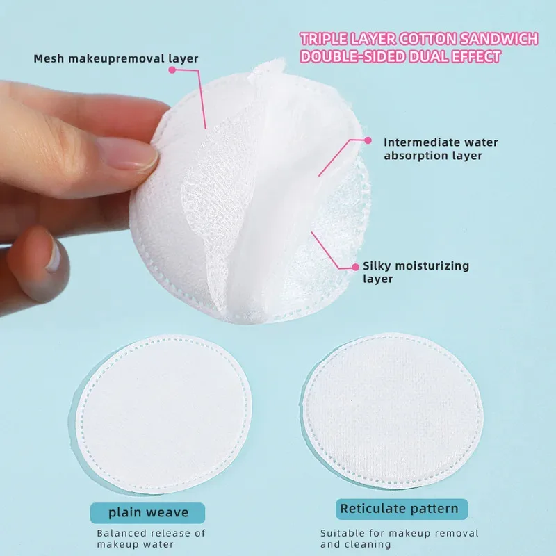 Makeup Remover Pads 100pcs Soft Breathable Circular Makeup Remover Pads Double-sided Textured Cotton Pads For Daily Facial Cleansing