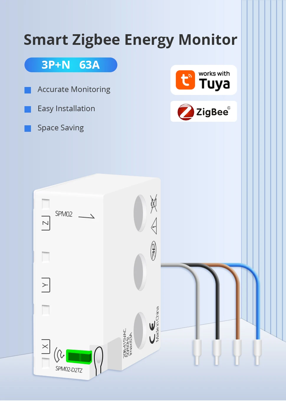 Zigbee Bi-directional Energy Meter 3 Phase 4 Wire Power Monitor 63A Works with T