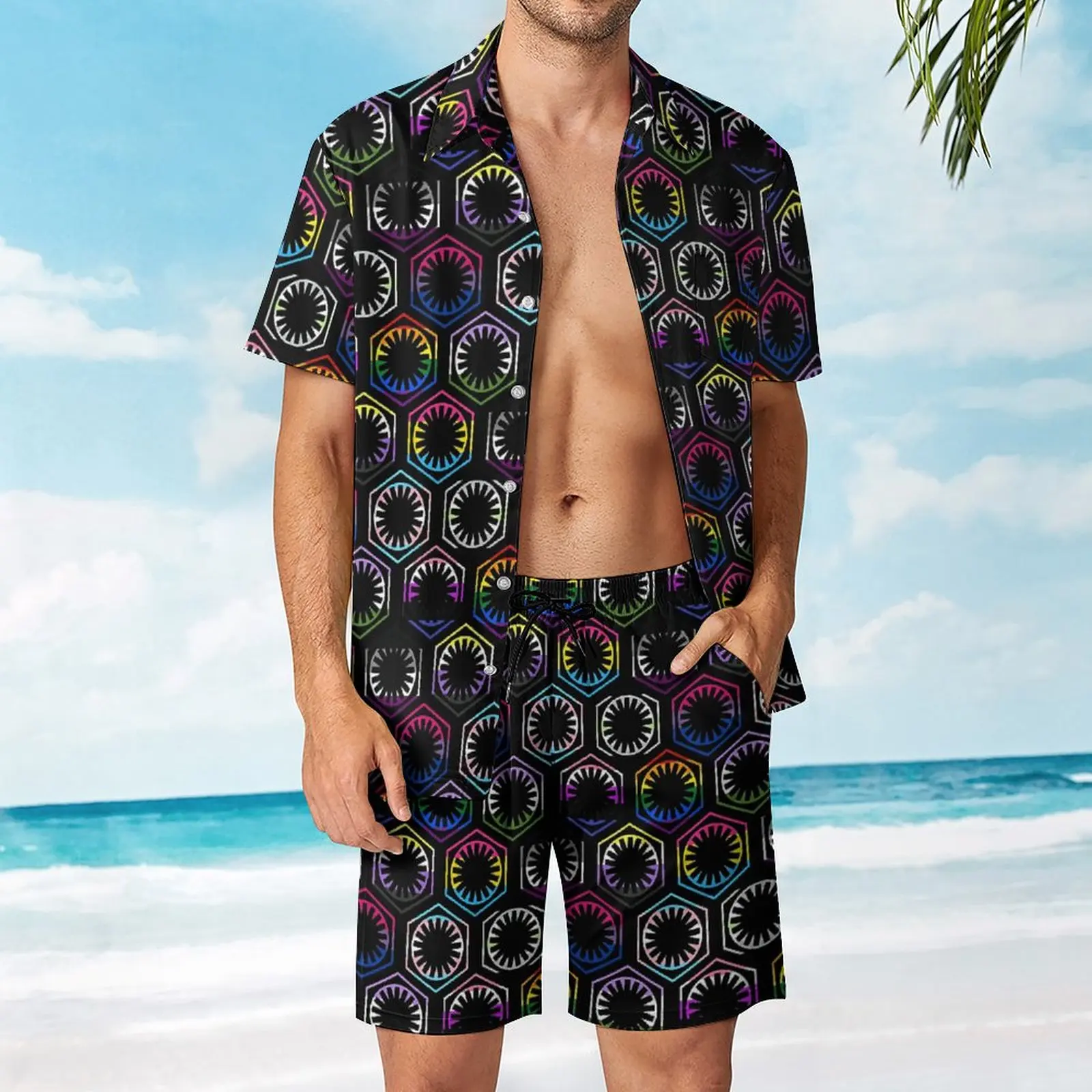 

2 Pieces Coordinates LGBT First Order Hive (Repeating Black) High Grade Men's Beach Suit Creative Going Out USA Size