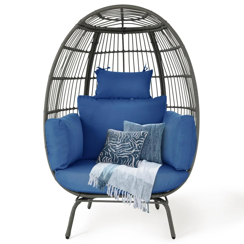 

2024 New Wicker Egg Chair Outdoor Indoor, Oversized Lounger with 370lbs Capacity， Large Egg Chairs with Stand Cushion