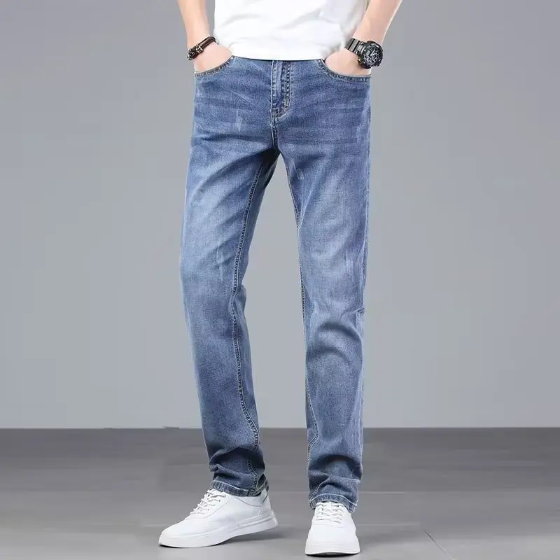 

Мужские прямые джинсы, новинка 2024, однотонные минималистичные универсальные повседневные брюки