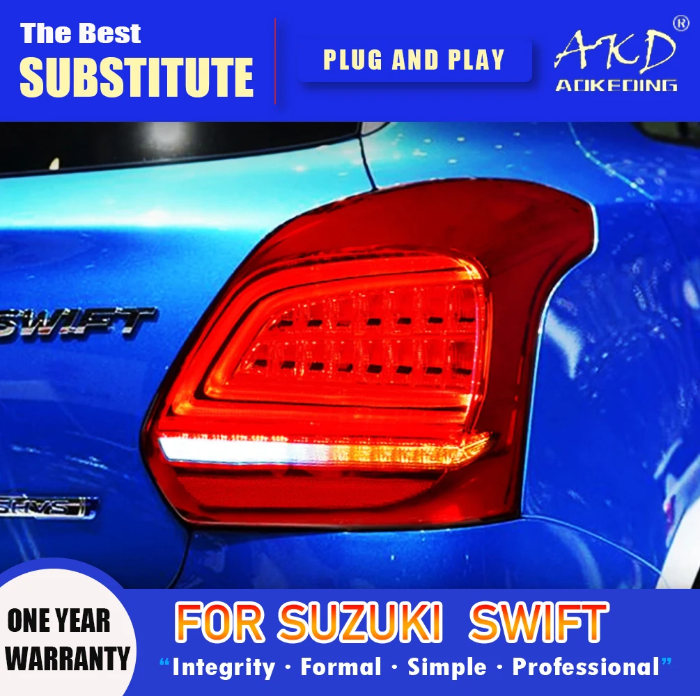 

Задняя фара AKD для Suzuki Swift светодиодный Tail 2017-2021 Swift, задний противотуманный тормоз, сигнал поворота, автомобильные аксессуары
