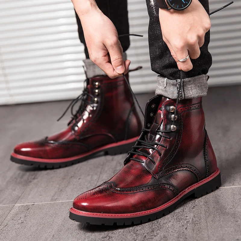 Men Boots Retro Personality Comfy Lace-up Leather Fashion Shoes Man Durable Outsole Casual Boots Size 38-48 leather boots,mens leather boots,motorcycle leather boots
