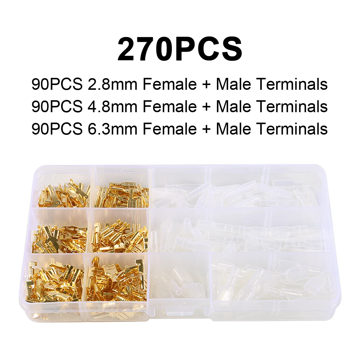 Wire Connectors 270Pcs Insulated Male Female 2.8 4.8 6.3mm Electrical Crimp Terminals Spade Assorted