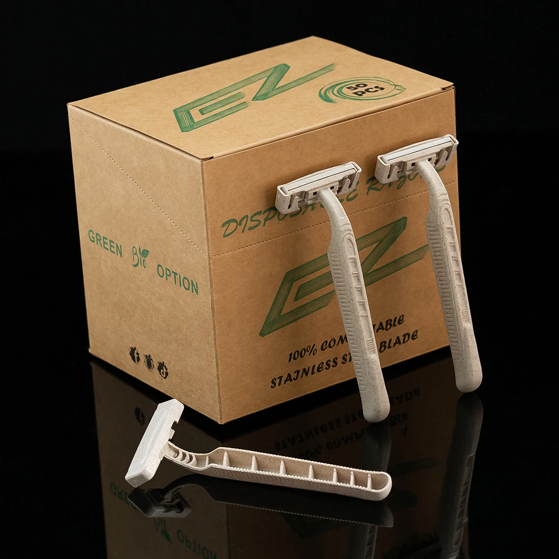 Eco-Friendly Disposable Razors with Biodegradable Wheat Straw Handle and Stainless Steel Blades