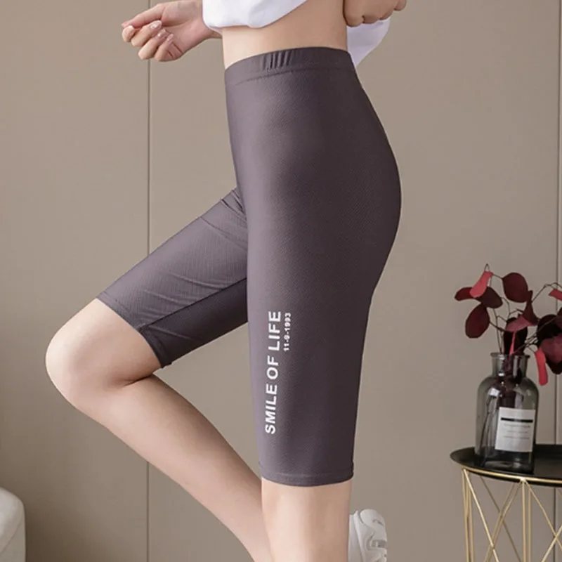  - Seamless Biker Shorts Women Fitness Casual High Waist Fashion Summer Slim Knee-Length Bottoms Black Cycling Shorts Streetwear