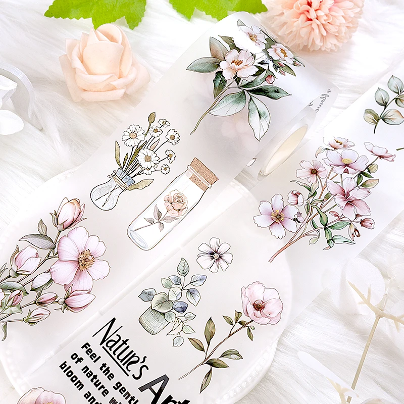 2m/롤 꽃 애완 동물 테이프 스티커 Scrapbooking 장식 콜라주 정크 저널링 일기 장식을위한 투명 DIY 마스킹 테이프