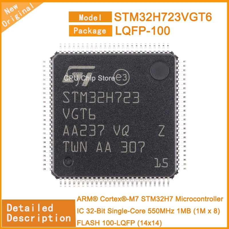 

5Pcs/Lot New STM32H723VGT6 STM32H723 Microcontroller IC 32-Bit Single-Core 550MHz 1MB (1M x 8) FLASH 100-LQFP (14x14)