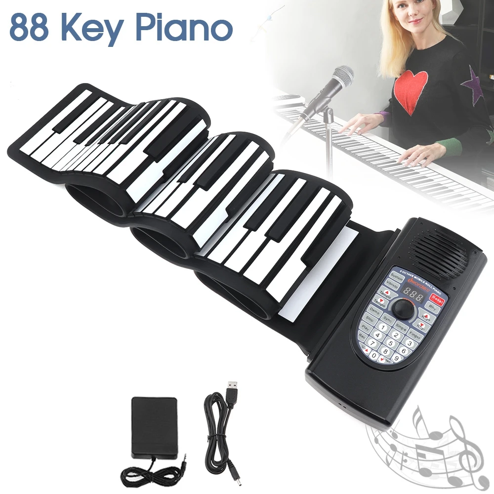 88 Keys Electronic Roll Up Piano Rechargeable Silicone Flexible Midi