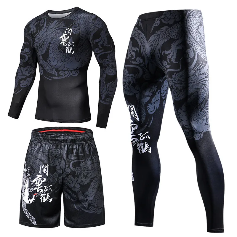 Men Long Sleeve Boxing Jersey GYM Fitness Tee Leggings Short Sport Running Set Skiing Basketball Football Clothes Suit D809