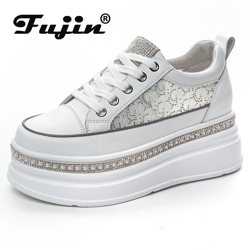 

Fujin 7cm 2024 Synthetic Air Mesh Platform Wedge Flats Summer Fashion Chunky Sneaker Casual Bling Leather Comfy High Brand Shoes