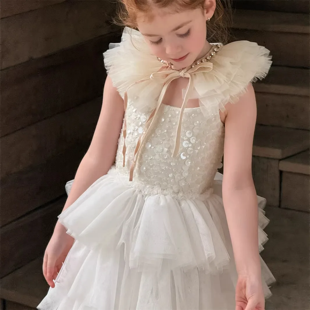 여아 숄 2026 봄 여름 신상 아동복 한국 스타일 여자  메쉬 공주풍 손바느질 드릴 숄