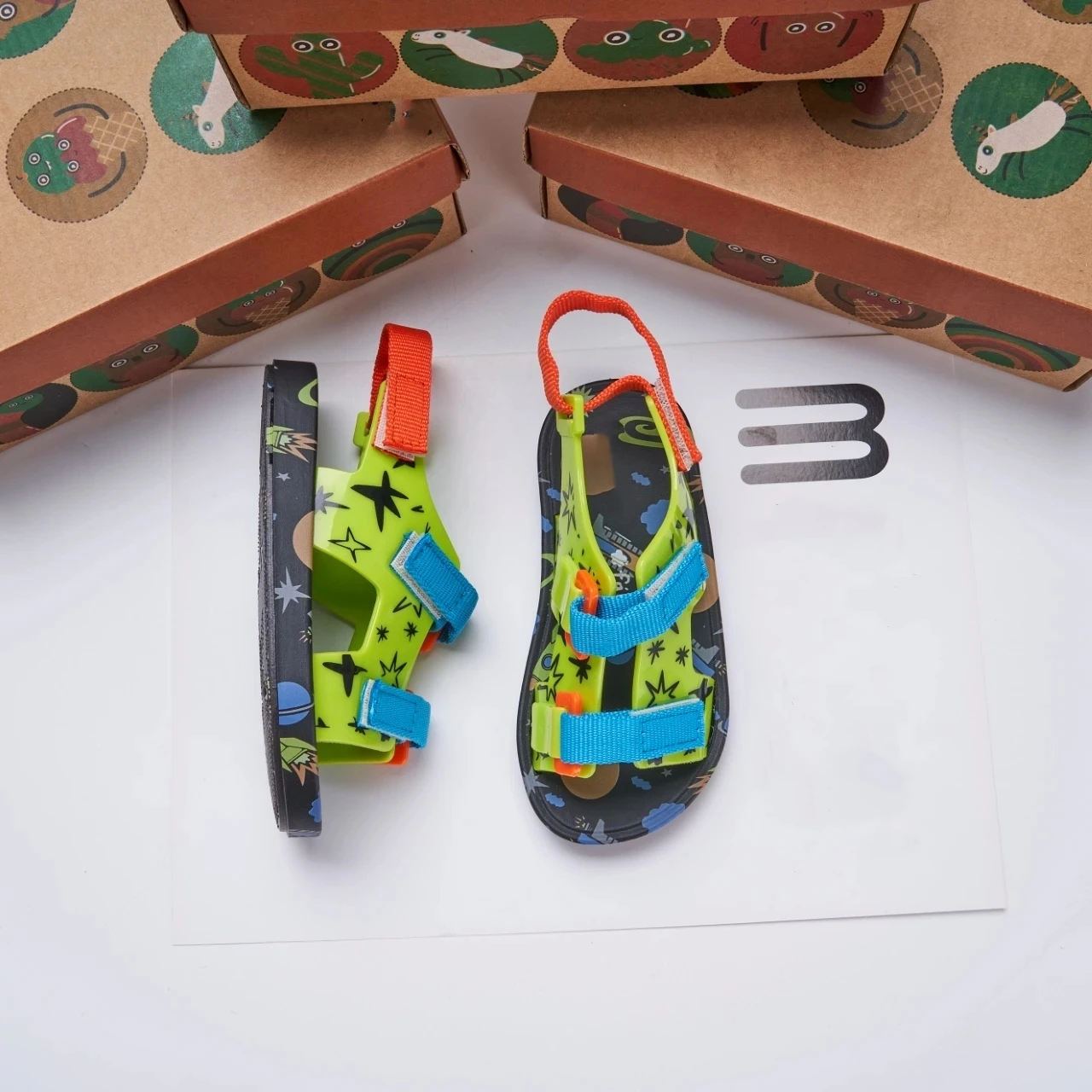 Mini Melissa Summer Children's Sandals Kids Flat Bottom Button Sport Casual Shoes Boys Girls Printed Contrast Roman Beach Shoes 5