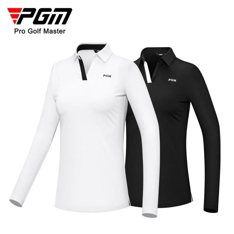 

PGM Golf Women's Long Sleeve T Shirt Autumn Winter Sports High Elastic Fabric Vented Hem V-neck Design Golf Wear for Women YF529