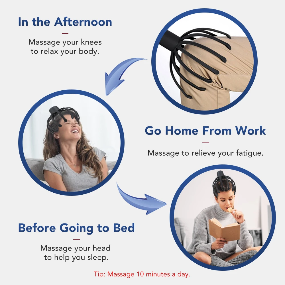 Electric Octopus Claw Scalp Massager Stress Relief Therapeutic Head Scratcher Stress Relief and Hair Stimulation Hands-Free USB