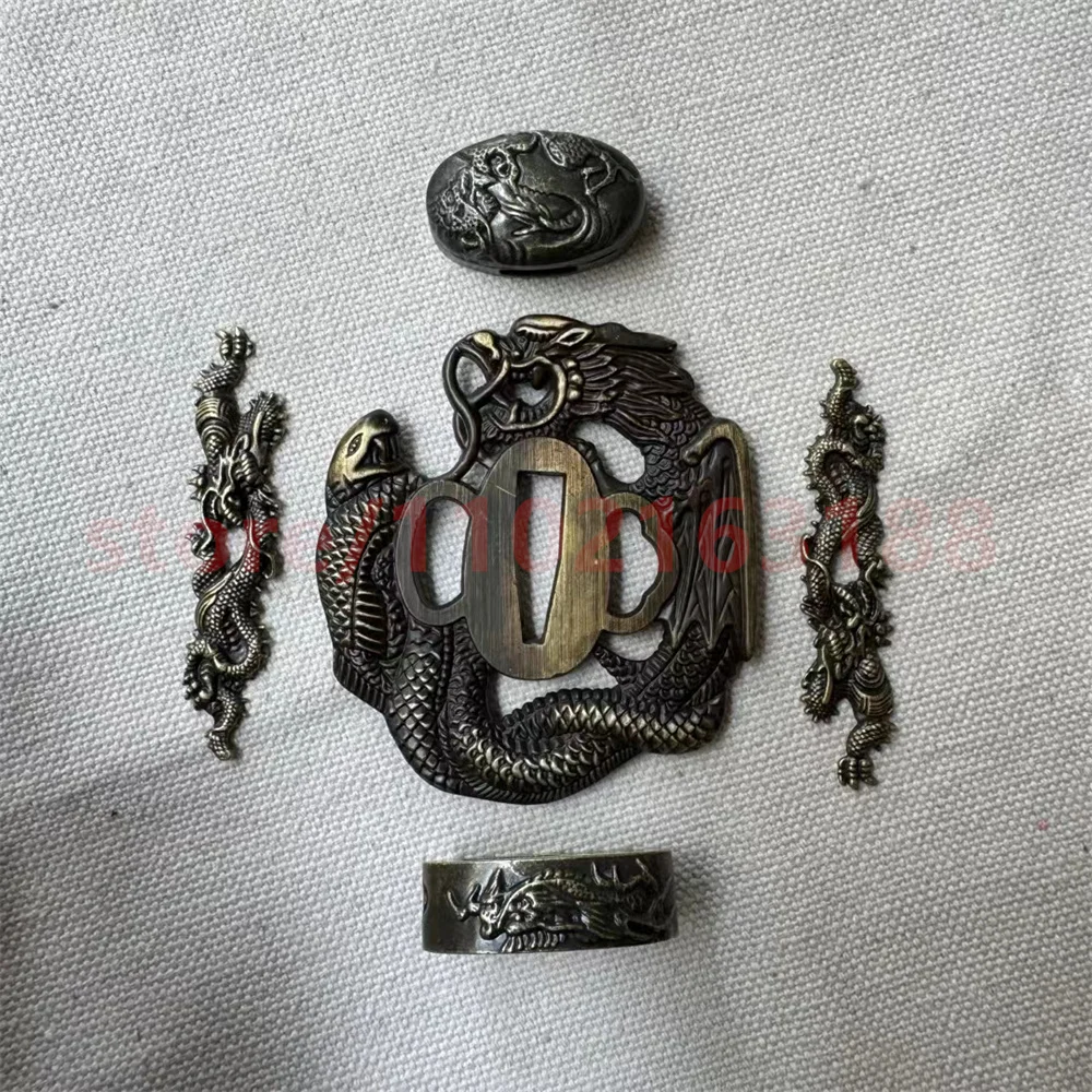A Set Alloy Parts Tsuba Handguard Guard Fuchi Kashira Menuki For Real Japanese Japan Samurai Katana Sword Fittings New Very Good 5