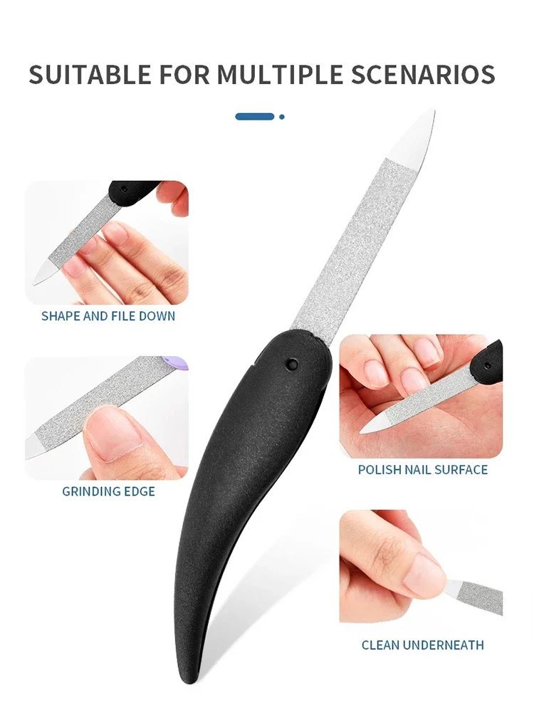 5개입 작은 물고기 모양 접이식 네일 파일 세척 및 광택 마감된 매니큐어 파일 양면 무광 ABS 플라스틱 소재 네일 아트용