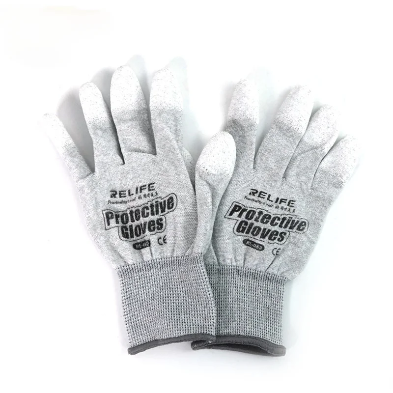RELIFE RL-063 Anti-Static Gloves Non-slip ESD Electronic Working Gloves PU Insulation Coated Finger Protection For Phone Repair anti static gloves