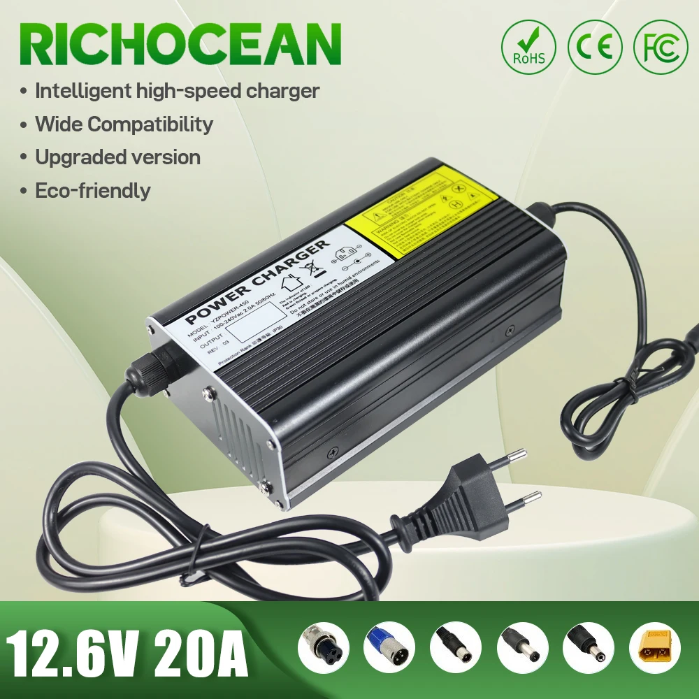 

RICHOCEAN 12.6V 20A Lithium Battery Charger For 12V 3S Li-Ion E-bike Electric Bike E-scooter Universal High Quality With Fans