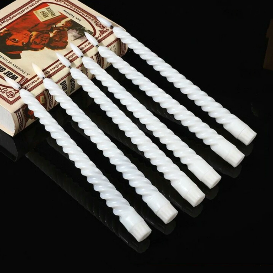 6 Pack 11 Inch 3D Flickering LED Taper Candle Light Battery Operated Spiral Candle Lamp for Table Decoration, 28cm
