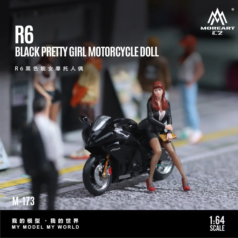 *Pre Order*MoreArt 1:64 R6 Black Beautiful Female Motorcycle Beauty Figure Resin Model Miniature Scene Decoration Gift&Display 