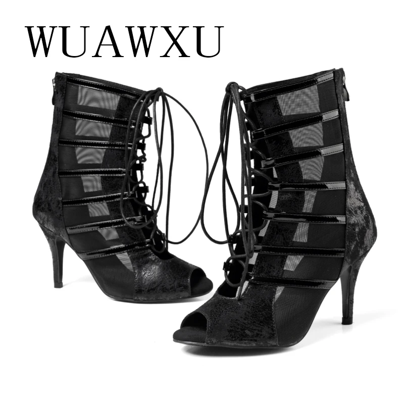 NATASHA Dance Shoes Party Dance Shoes Show Shoes Sexy Women's High Heels Black 8.5cm Rubber Sole