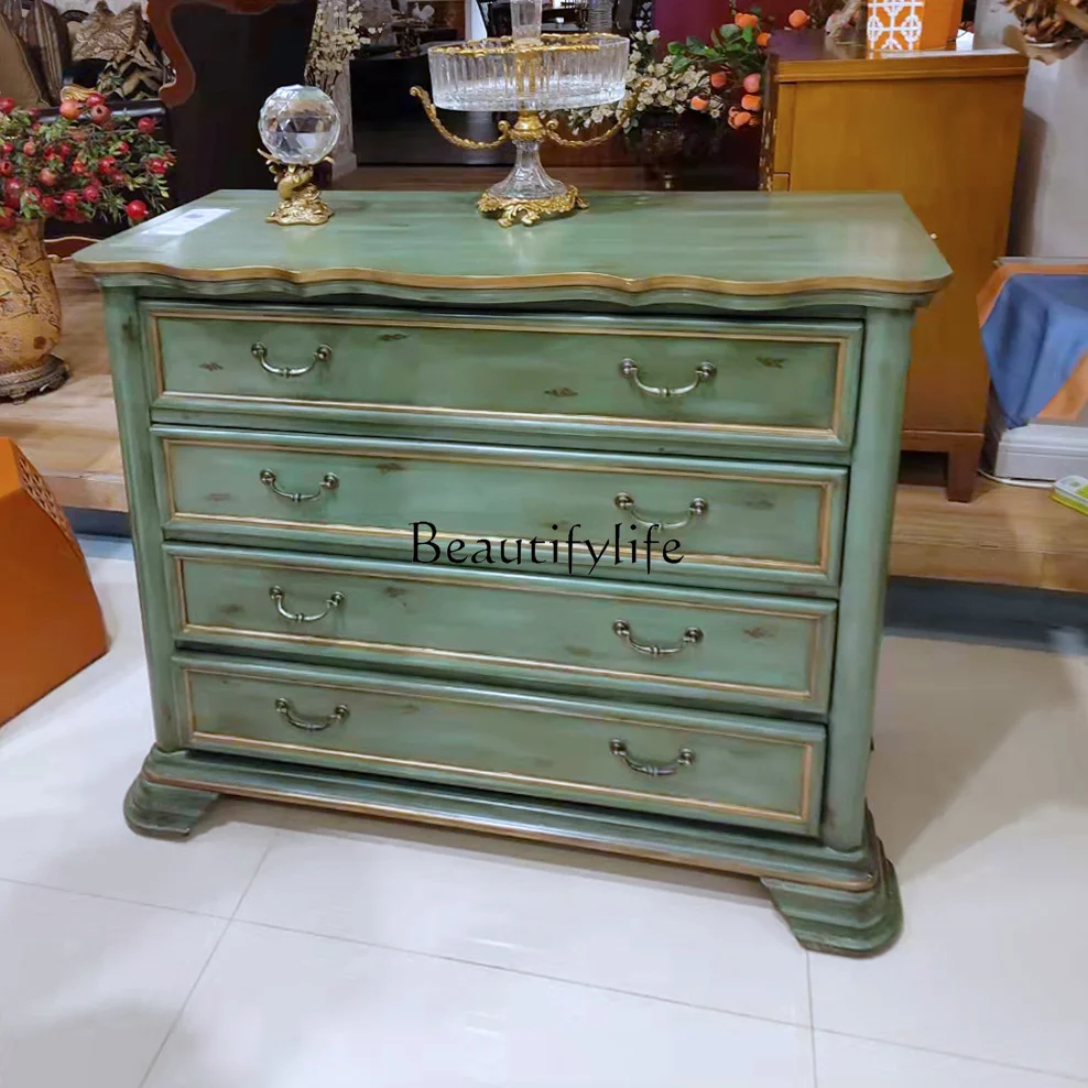 

American Country Hallway Retro Hall Cabinet Bedroom Solid Wood Storage Chest of Drawers Living Room Decoration Side Cabinet