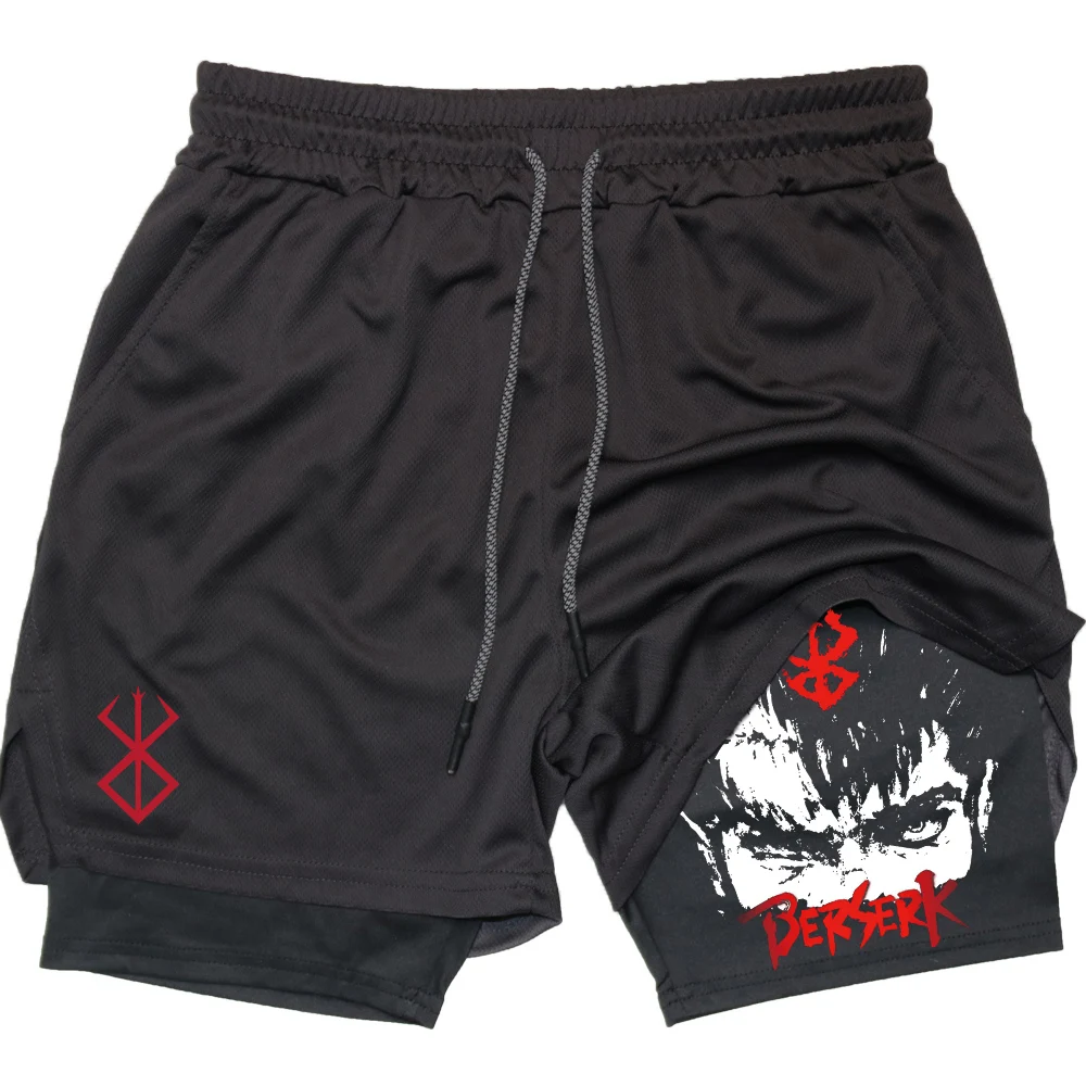 

Berserk Guts Men's Anime Gym Shorts Fitness 2 In 1 Quick Dry Performance Shorts Multiple Pockets Sports Short Pants Summer