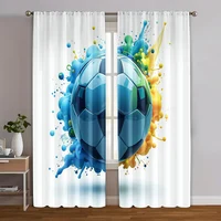 2pcs, Curtain Set Football Club Fabric (without rod) Outdoor Decorations Ldeal for Bedroom & Living Room, Semi-Sheer Polyester 1
