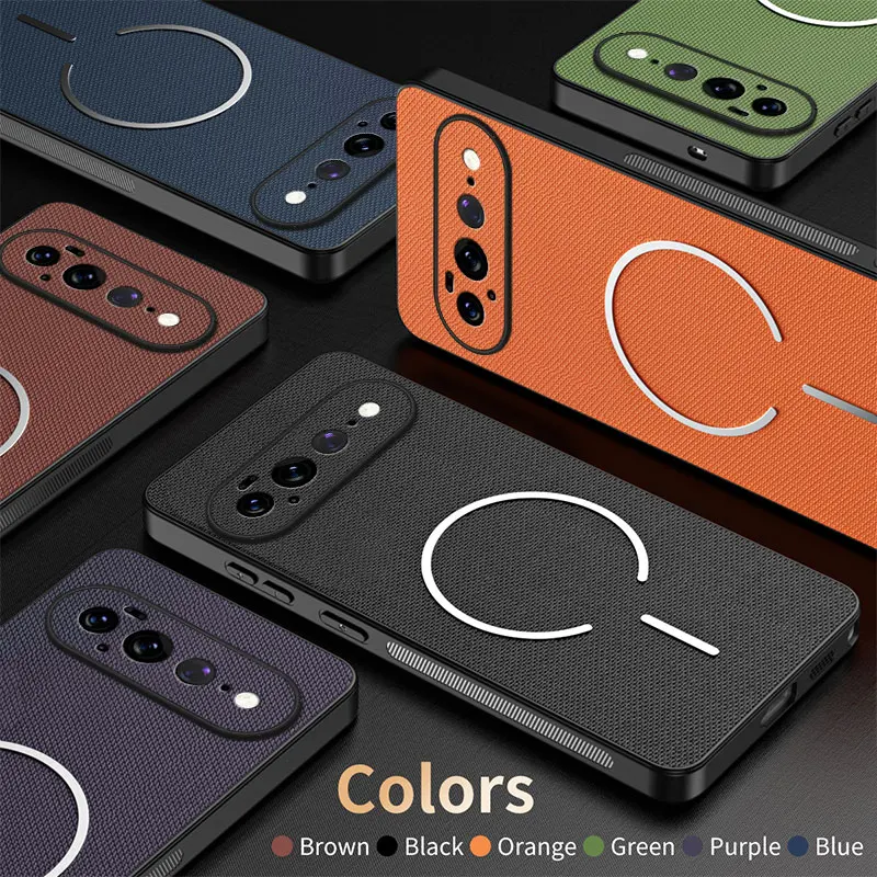 Fashion Grid Leather Magnetic Phone Case with Wireless Charging Compatibility