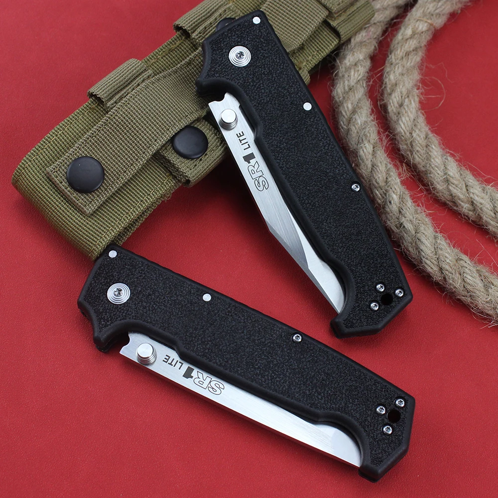 Cold SR1 Lite Folding Knife 8Cr14MoV Steel Blade Pocket Survival Hunting Tactical Outdoor Tanto Knives for Men Self-defense Tool 5