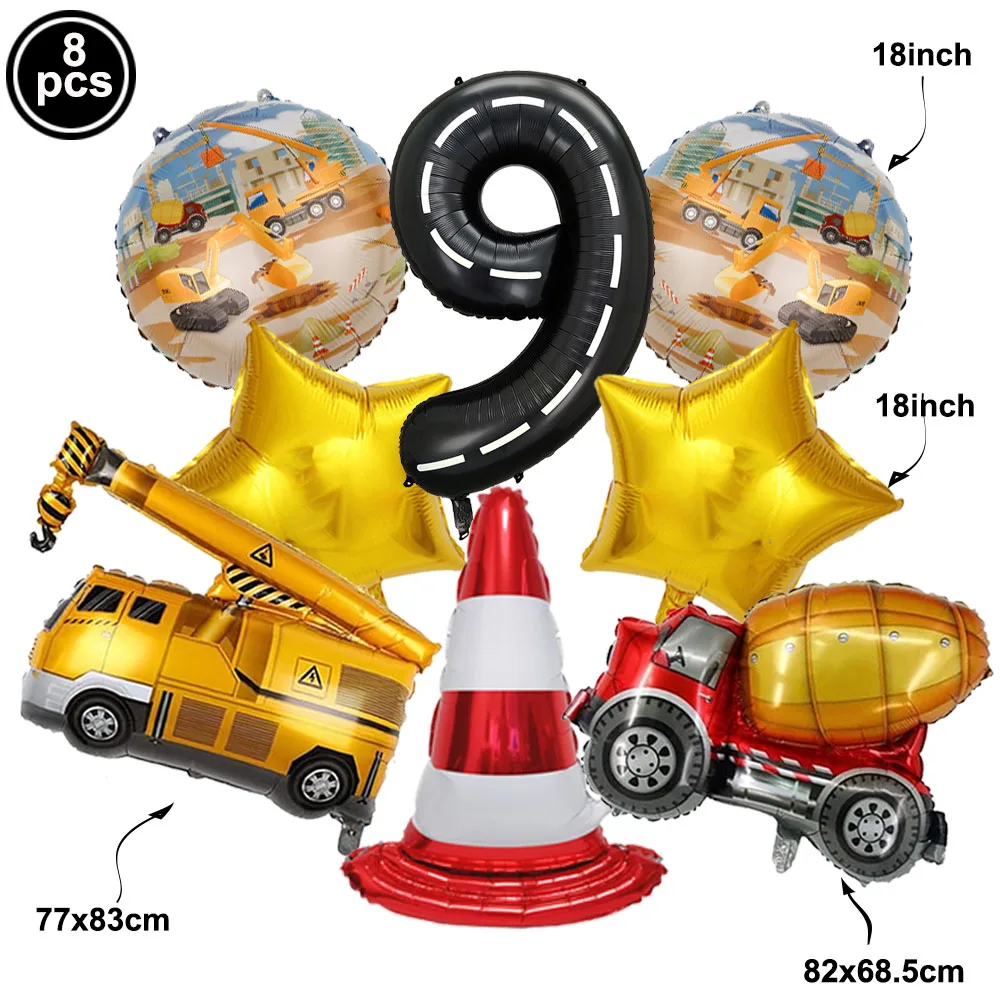 Construction Vehicle Foil Balloons Set for Boys Birthday Party Decorations