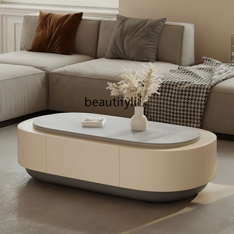 

zq Modern Stone Plate Coffee Table Living Room Small Apartment Creative Tuo Silent Style Oval Coffee Table Desk