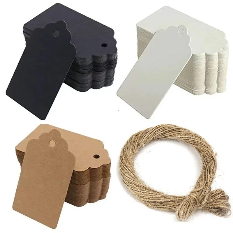 Kraft Paper Tags 100pcs with Strings Handmade Hang Tags For Candy/Gift/Cookies Display Packing Label Card