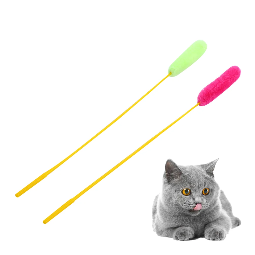 

10pcs Plush String Toy Training Wand Cat Interactive Plush Wand Toy Funny Stick Teaser for Cat Kitten (Random Color)