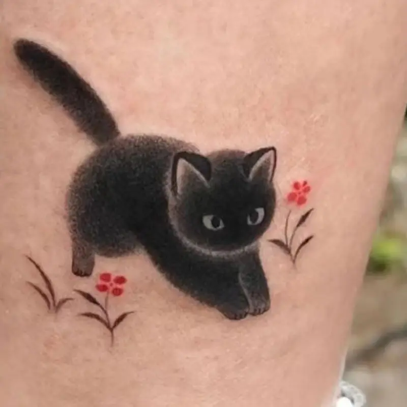 CuteBlackCatTattooStickersforWomenManArmArtTemporaryTattoos