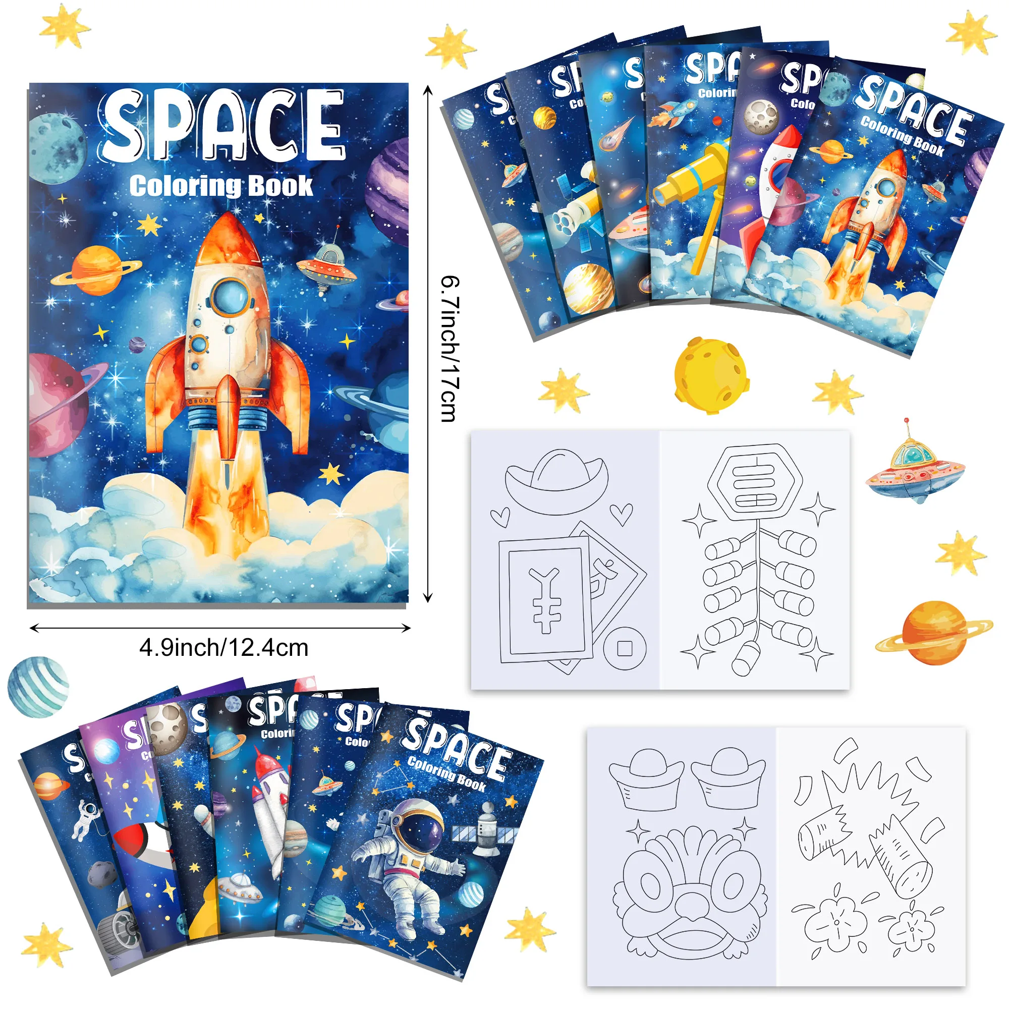 12 Stück Mini-Malbücher mit Weltraum-Thema Graffiti Astronaut Rakete Malbuch Geburtstagsparty Geschenke Zeichenbuch – Detail 15